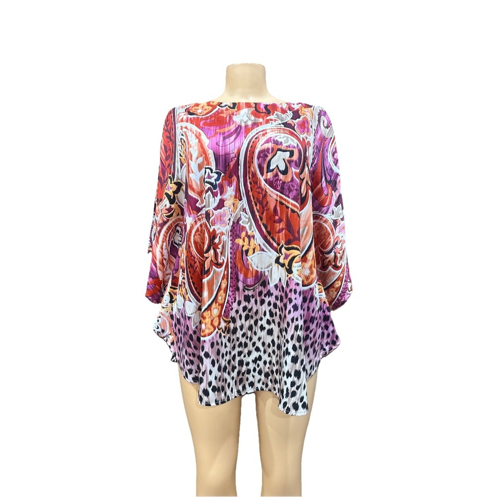 Chicos Dolman Paisley Print Floral Satin Pink Top Women's Size S/M -